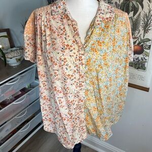 American Eagle Floral Patchwork Shirt Large